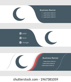 Set of blue grey banner, horizontal business banner templates. Banners with template for text and moon symbol. Classic and modern style. Vector illustration on grey background