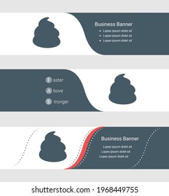Conjunto de banner gris azul, plantillas horizontales de banner comercial. Banners con plantilla para texto y símbolo de poop. Clásica y moderna. Ilustración del vector sobre fondo gris
