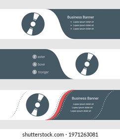 Set of blue grey banner, horizontal business banner templates. Banners with template for text and cd symbol. Classic and modern style. Vector illustration on grey background