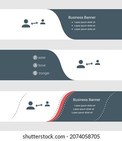 Set of blue grey banner, horizontal business banner templates. Banners with template for text and social distance symbol. Classic and modern style. Vector illustration on grey background