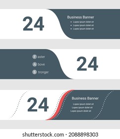 Set of blue grey banner, horizontal business banner templates. Banners with template for text and around the clock symbol. Classic and modern style. Vector illustration on grey background