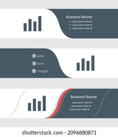 Conjunto de banner gris azul, plantillas horizontales de banner comercial. Banners con plantilla para texto y símbolo de línea de gráfico. Clásica y moderna. Ilustración del vector sobre fondo gris