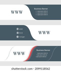 Set of blue grey banner, horizontal business banner templates. Banners with template for text and www symbol. Classic and modern style. Vector illustration on grey background