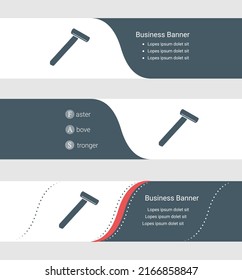 Set von blauen grauen Bannern, horizontalen Business-Banner-Vorlagen. Banner mit Vorlage für Text und Herren Rasiersymbol. Klassischer und moderner Stil. Vektorgrafik auf grauem Hintergrund