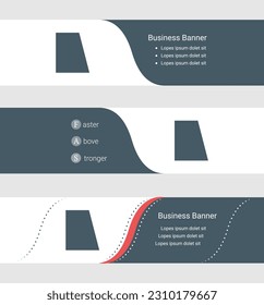 Set of blue grey banner, horizontal business banner templates. Banners with template for text and trapezium symbol. Classic and modern style. Vector illustration on grey background