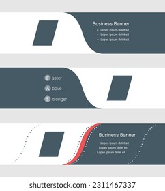 Set of blue grey banner, horizontal business banner templates. Banners with template for text and parallelogram symbol. Classic and modern style. Vector illustration on grey background