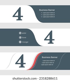 Conjunto de banner gris azul, plantillas horizontales de banner comercial. Banners con plantilla para texto y símbolo número cuatro. Clásica y moderna. Ilustración del vector sobre fondo gris