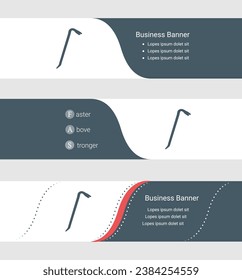 Set of blue grey banner, horizontal business banner templates. Banners with template for text and crowbar symbol. Classic and modern style. Vector illustration on grey background
