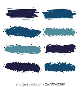 Set mit blauen Grunge-Pinselstrichen. Handgezeichnete strukturierte Farbbanner für moderne Designelemente