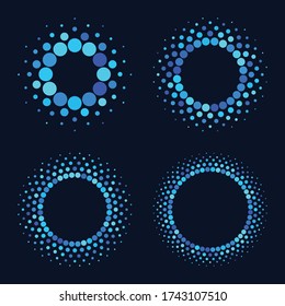 conjunto de círculos de media tonalidad azul con puntos de colores diferentes