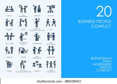 Set Of BLUE HAMSTER Library Business People Conflict Icons