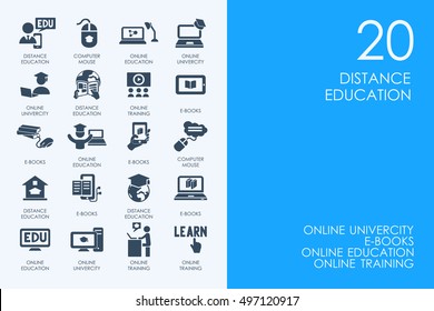 Set of BLUE HAMSTER Library distance learning icons