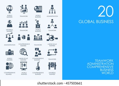 Set of BLUE HAMSTER Library global business icons