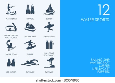 Set of BLUE HAMSTER Library water sports icons