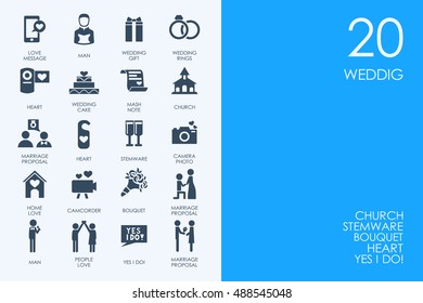 Set of BLUE HAMSTER Library wedding icons