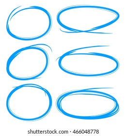 set blue hand drawn ovals