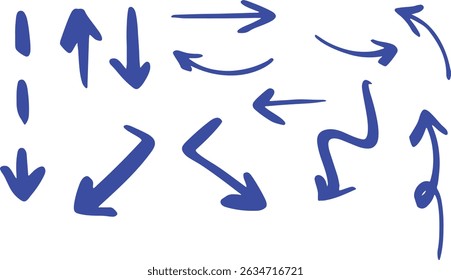 conjunto de azul mão desenhado vetor seta