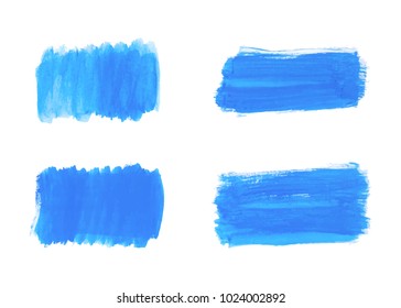 Set of blue hand paint, rectangle stripes, ink brush strokes, brushes, lines isolated on white background
