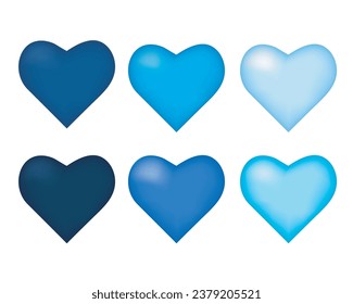 set of blue hearts isolated on white, heart set