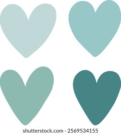 Set of blue hearts vector illustration, simple vector object design icon for Valentine's Day, Wedding, love, pride month, romance, equality, celebration of each gender. Vector isolated on white.