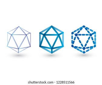 A set of blue hexagon shapes with lines and shadows on white background vector illustration
