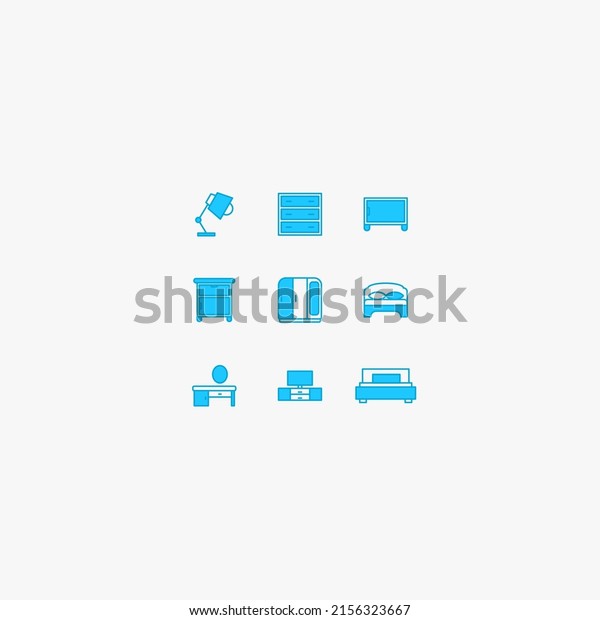 a set of blue home furniture icon packs.\
trend. two-tone furniture.