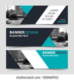 Set of blue horizontal business banner templates. Vector corporate identity design, modern abstract background layout