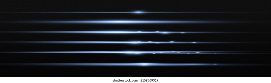 Set of blue horizontal highlights. Laser beams, horizontal beams of light. Beautiful light reflections. Glowing stripes on a light background. Glowing abstract sparkling background.