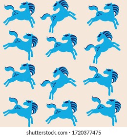 Set of blue horses vector.