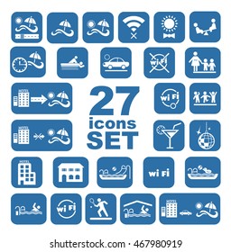 Set of blue hotel icons
