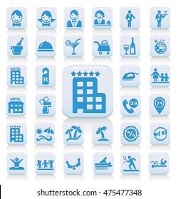 Set of  blue hotel icons