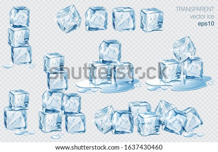 Set of blue ice cubes. Realistic transparent isolated vector illustration