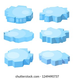 Conjunto de hielo azul flota en estilo isométrico. Tendencia del hielo isométrico en un fondo blanco. Ilustración vectorial de elementos de diseño fenómeno natural del mar norte