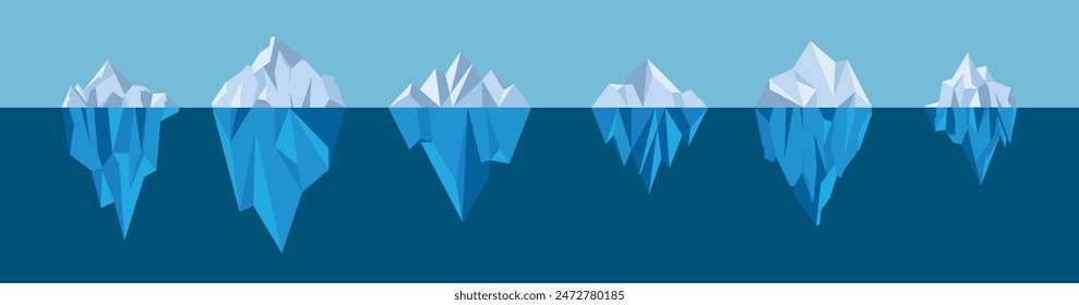 Set of blue iceberg vector icons. Glacier icon. Vector illustration.