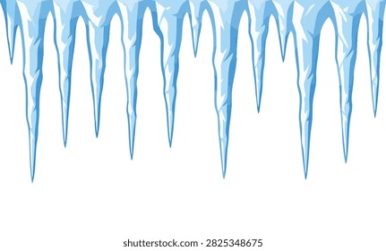 Set of blue icicles isolated on white background elements of winter