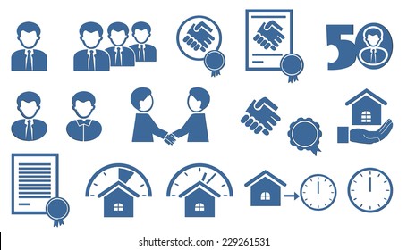 set of blue icons