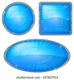 Set blue icons, computer buttons different forms. Vector eps10, contains transparencies
