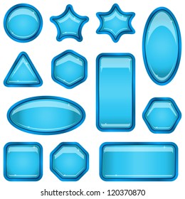 Set blue icons, computer buttons different forms on white background. Vector