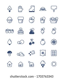 set of blue icons garden, vegetable garden, agriculture