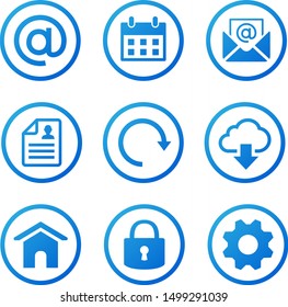 Set of blue icons with gradient