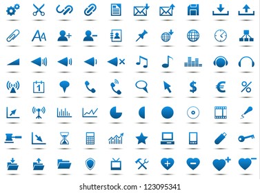 Set of blue icons isolated on white background