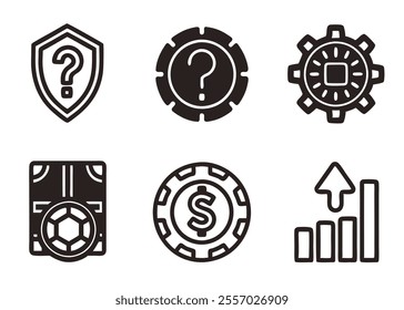 A set of blue icons representing various financial risks, including a prominent security shield, symbolizing protection and mitigation strategies. 