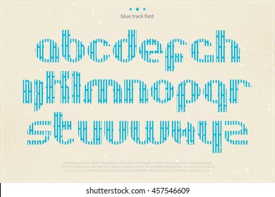 set of blue imprint style alphabet letters on grunge paper texture. vector font type design. modern, bold lettering icons. vintage poster text typesetting. alphabetical track typeface template