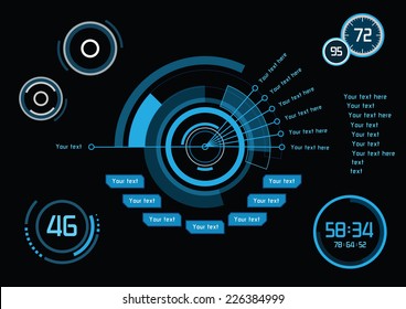 Set of blue infographics as head-up display