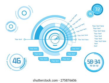 Set Of Blue Infographics As Head-up Display On White Background