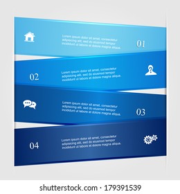 Set of blue infographics with icons, numbered options, modern design, business options banner, illustration.