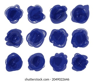 Set of blue ink blot on white background, realistic vector illustration