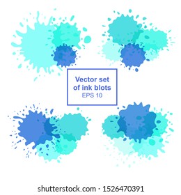 Set of blue ink, paint splashes. Grunge splatters. Abstract background. Illustration vector design for text banners.