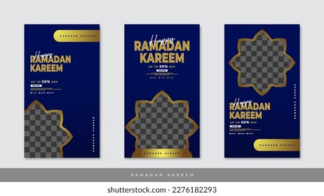 set of blue Islamic social media posts, suitable for leaflets, banners, brochures, backgrounds and social media story posts