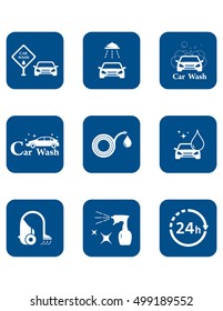 set of blue isolated car wash icon